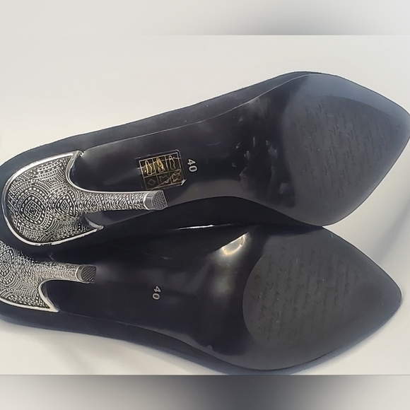 Black Suede embossed silver stilleto heels by TOSCA BLU shoes sz 40 EU (… - Picture 5 of 13